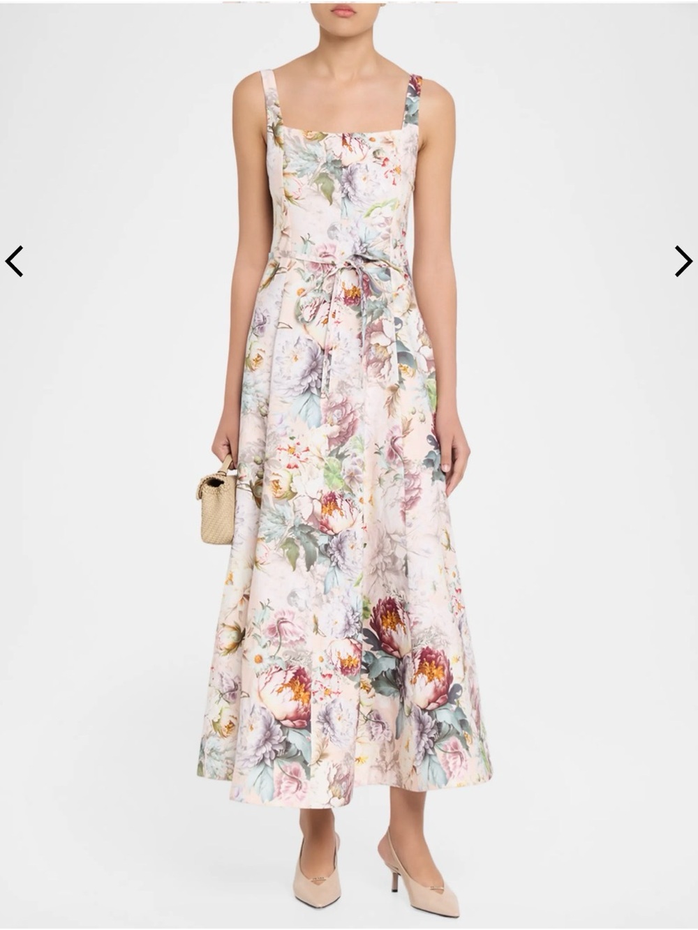 Alice + Olivia Pastel Floral Midi Dress in Blush with Multi-Color Floral Print - Picture 2 of 4